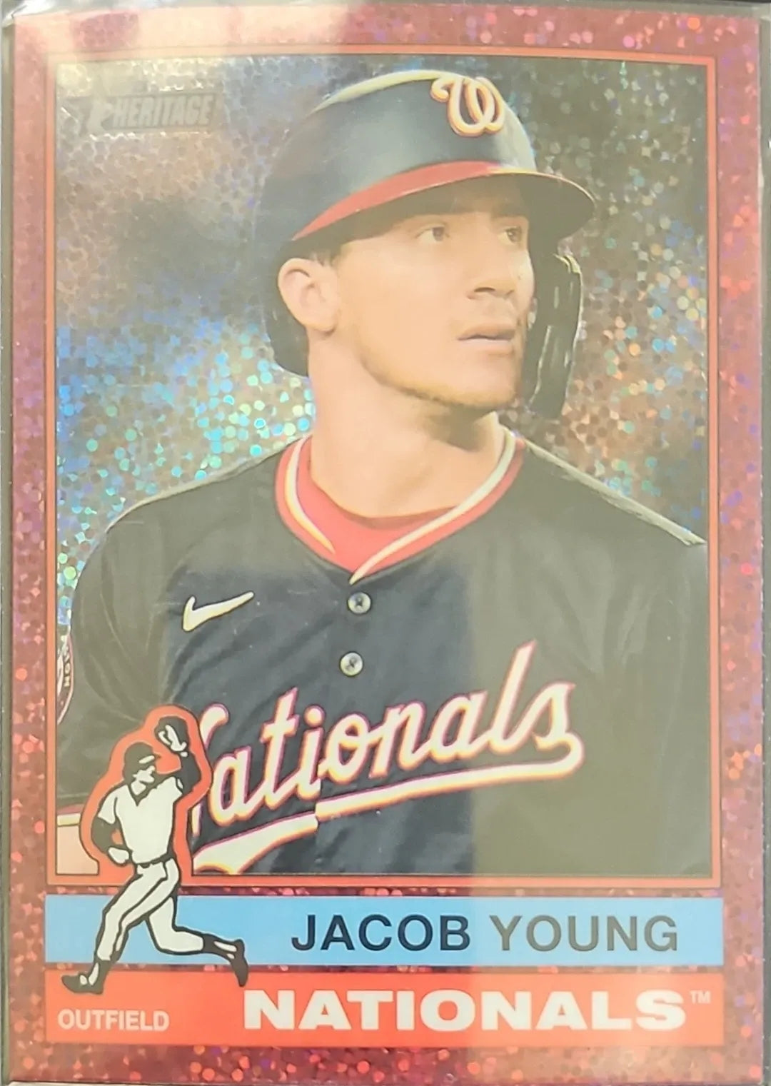 2025 Topps Heritage #127 Jacob Young Chrome Pink Sparkle Refractor