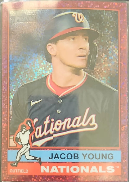 2025 Topps Heritage #127 Jacob Young Chrome Pink Sparkle Refractor
