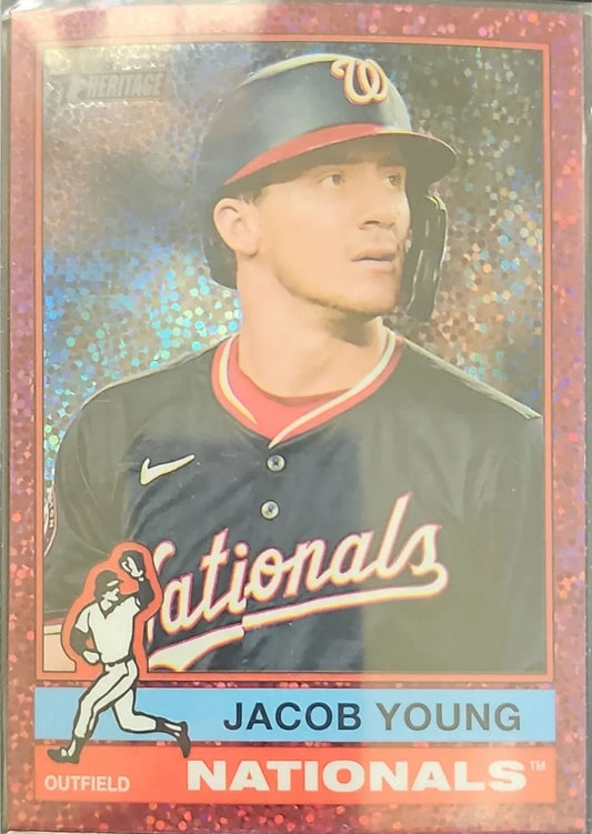 2025 Topps Heritage #127 Jacob Young Chrome Pink Sparkle Refractor