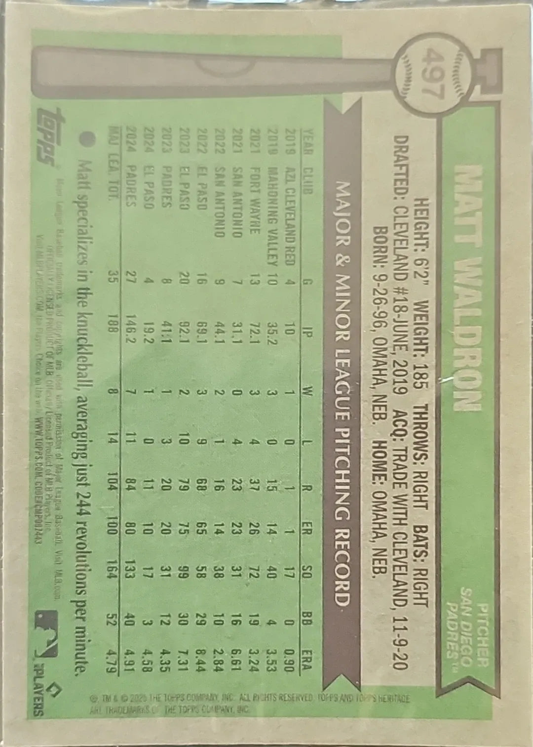 2025 Topps Heritage #497 Matt Waldron Chrome Refractor