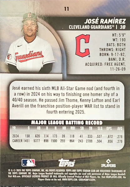 2025 Stadium Club #11 José Ramírez Light Blue Foil