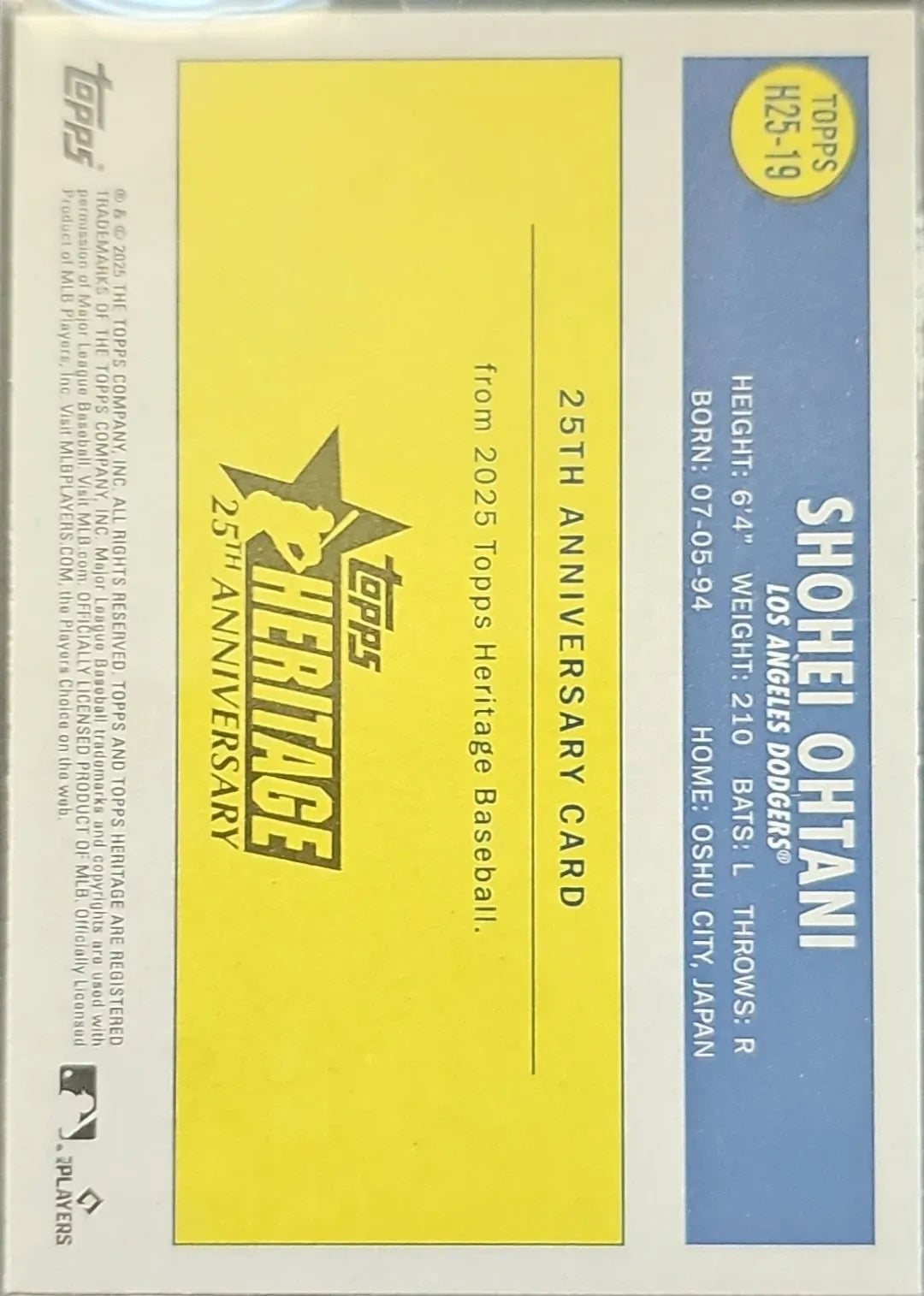 2025 Topps Heritage #H25-19 Shohei Ohtani Heritage 25th Anniversary