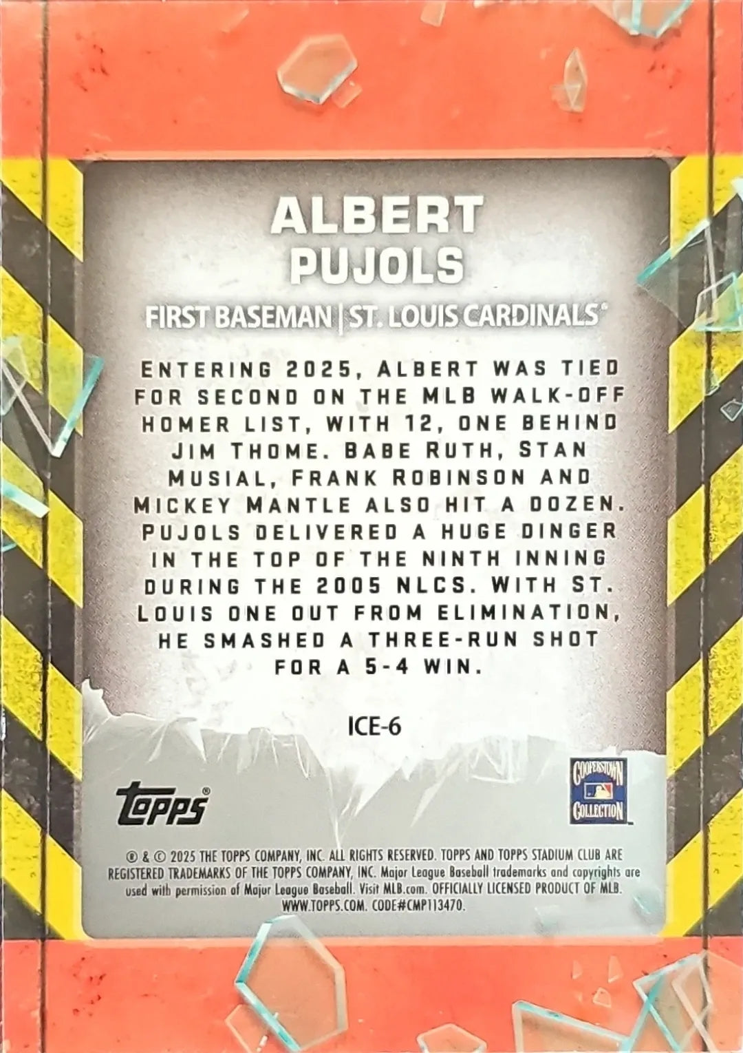 2025 Stadium Club #ICE-6 Albert Pujols In Case of Emergency
