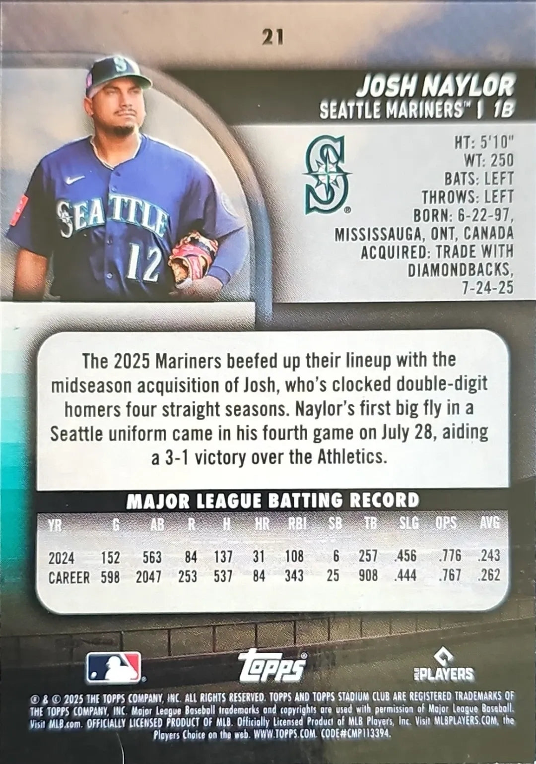 2025 Stadium Club #21 Josh Naylor Sepia