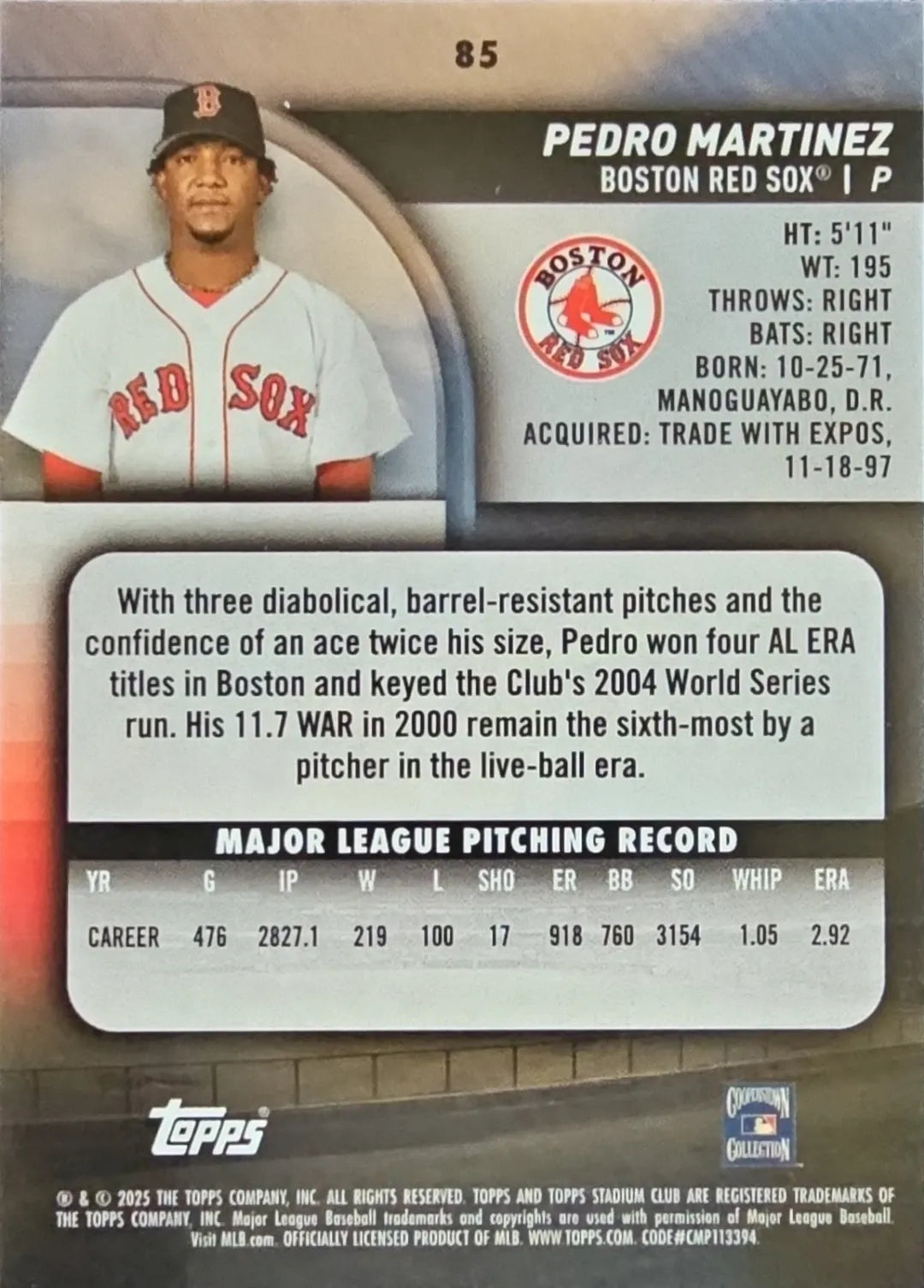 2025 Stadium Club #85 Pedro Martinez Light Blue Foil