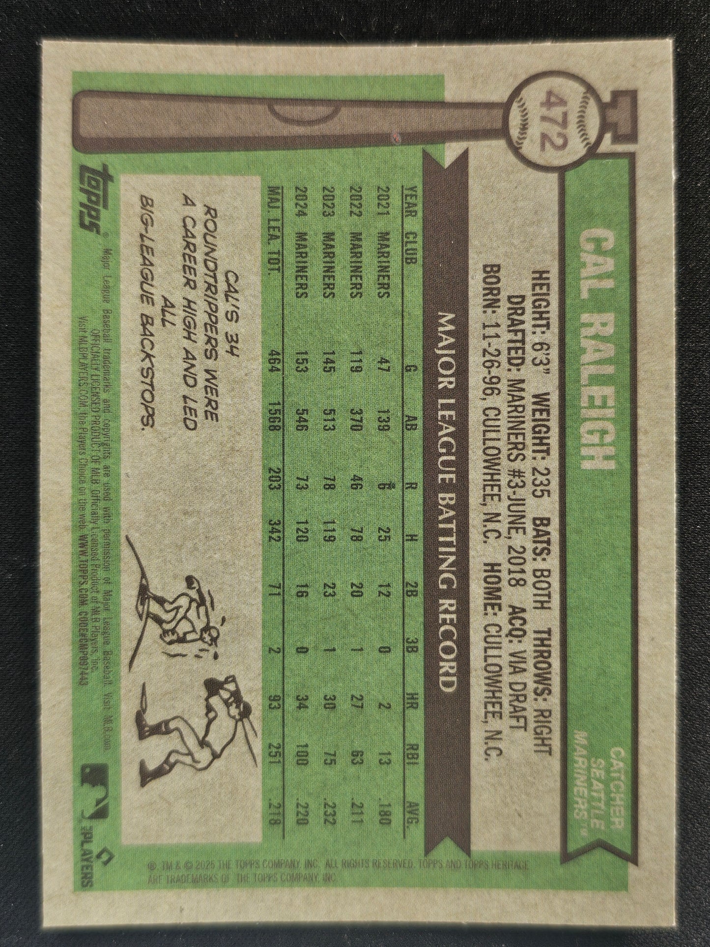 2025 Topps Heritage #472 Cal Raleigh Chrome Pink Sparkle Refractor