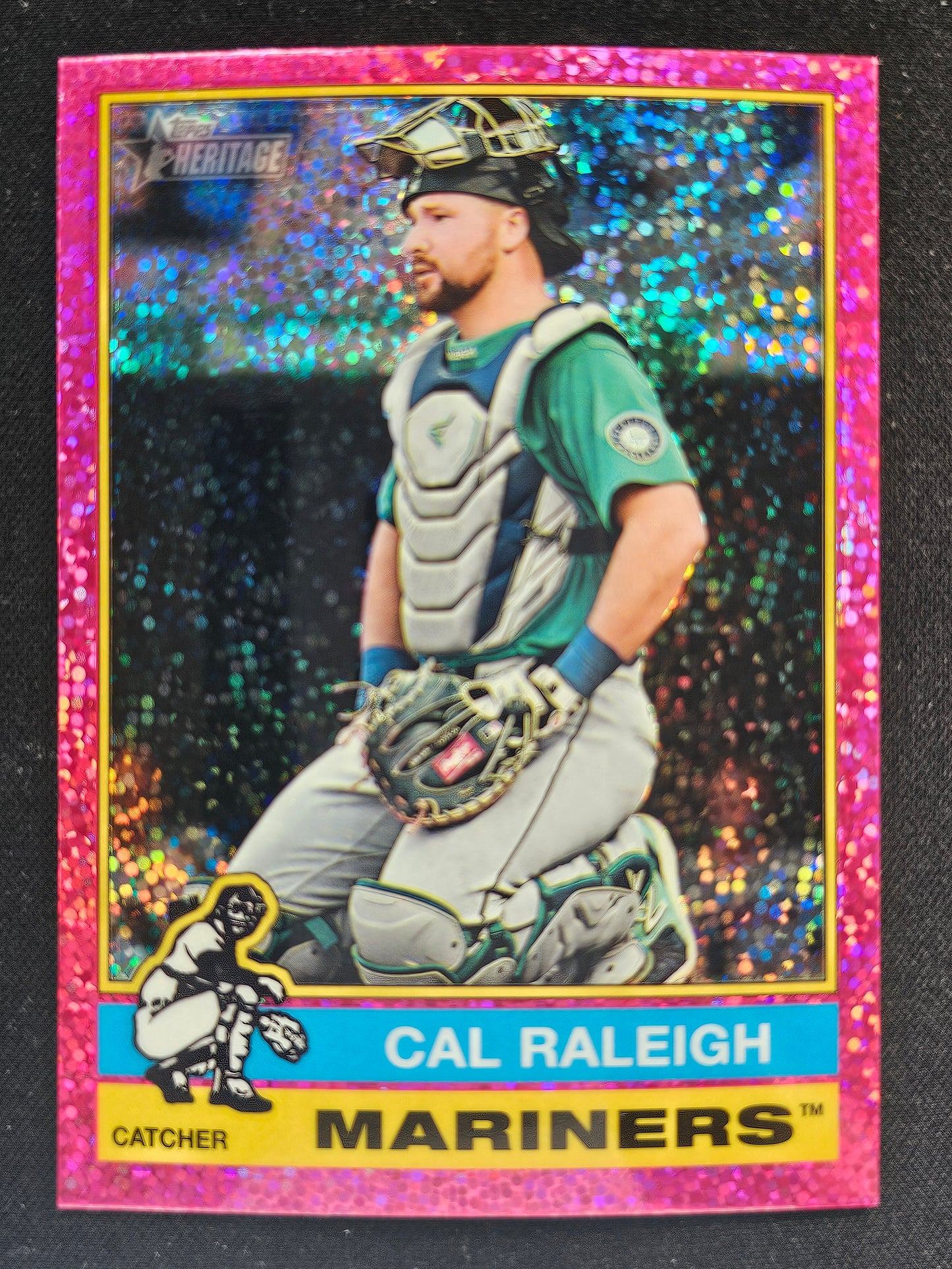 2025 Topps Heritage #472 Cal Raleigh Chrome Pink Sparkle Refractor