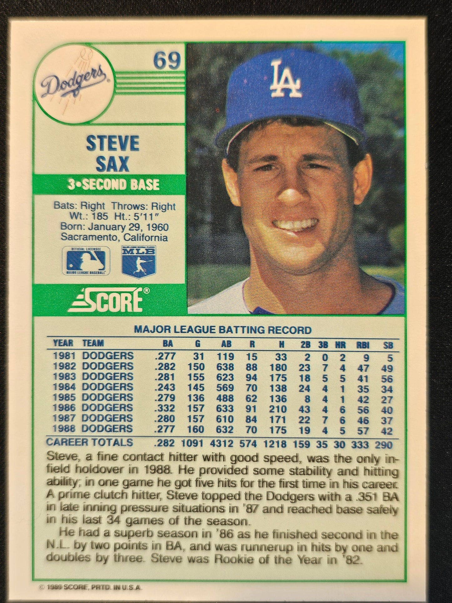 1989 Score #69 Steve Sax