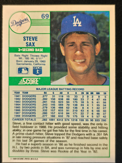 1989 Score #69 Steve Sax