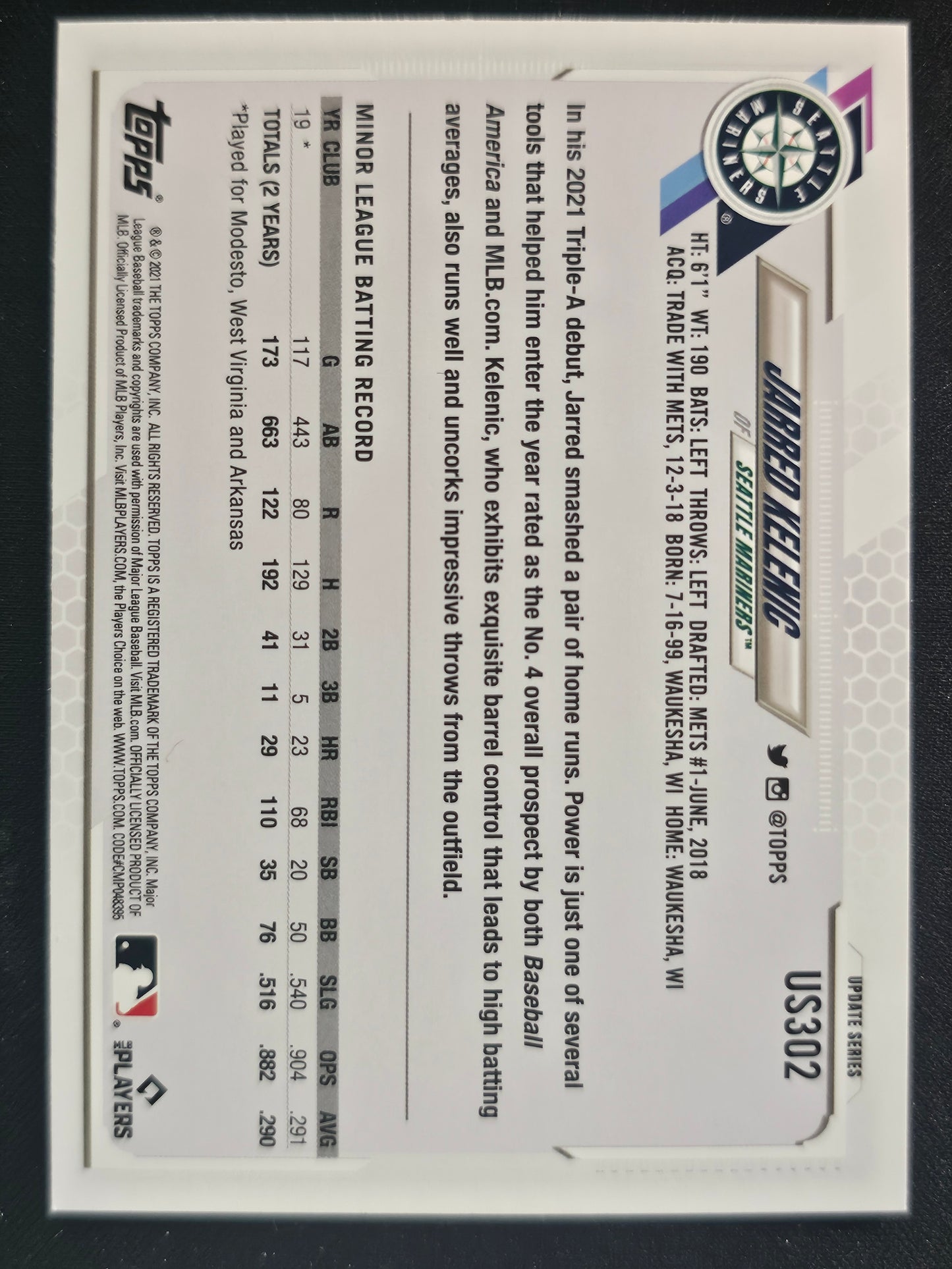 2021 Topps Update #US302 Jarred Kelenic