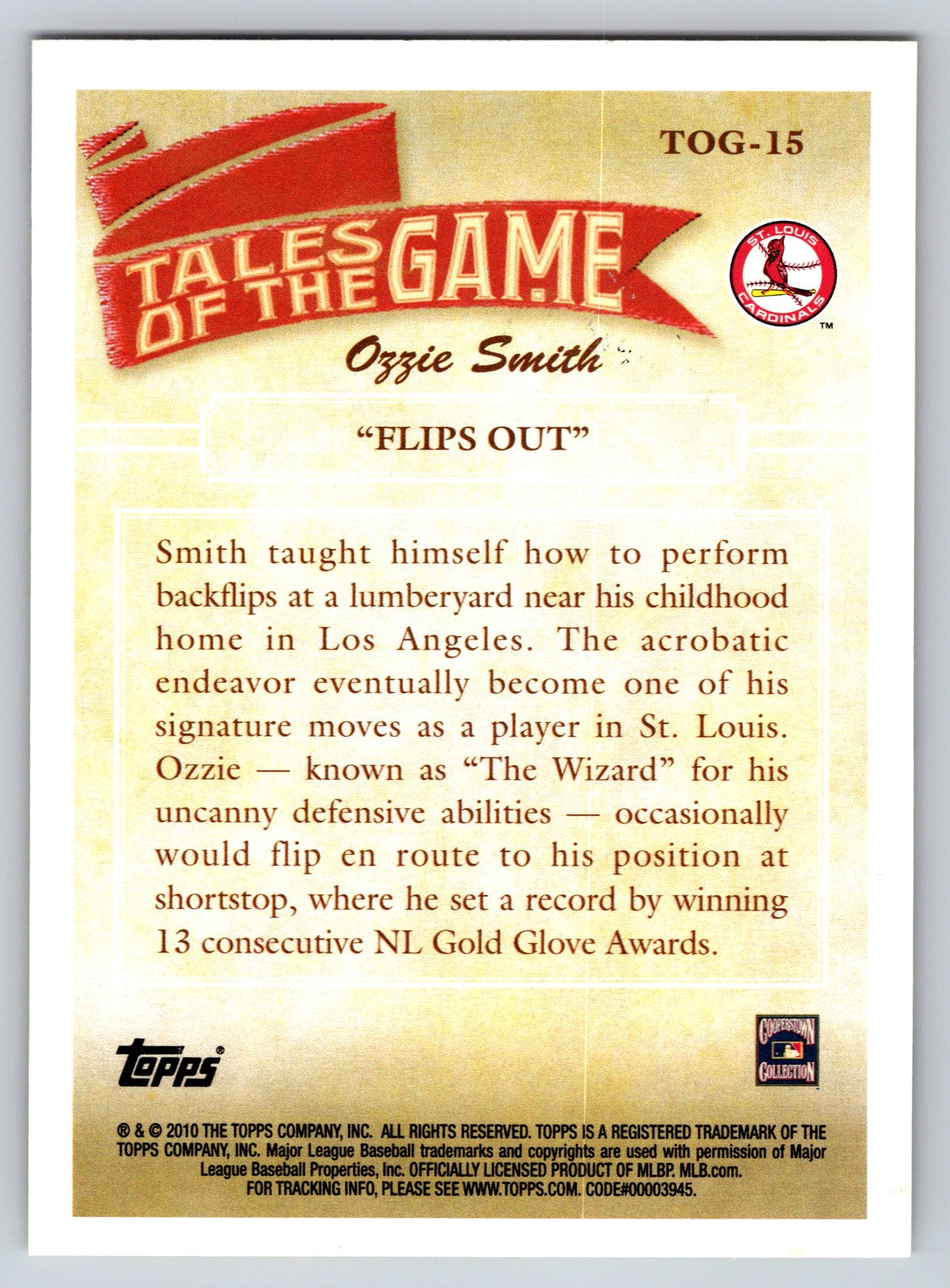 2010 Topps #TOG-15 Ozzie Smith "Flips Out" Tales of the Game