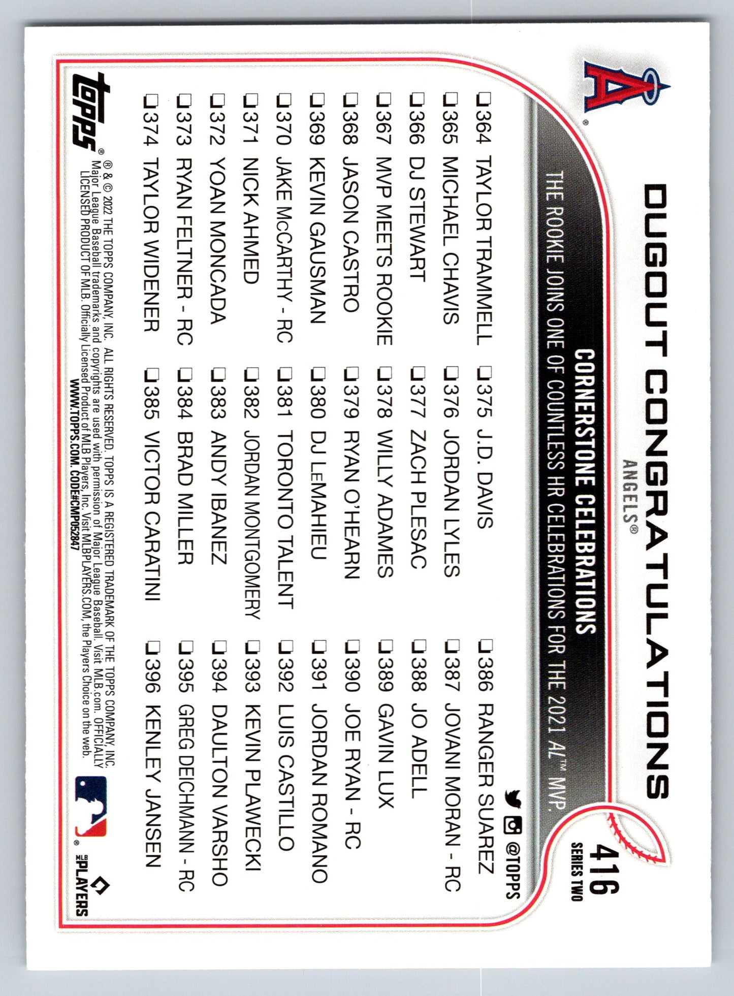 2022 Topps #416 Dugout Congratulations Gold Star
