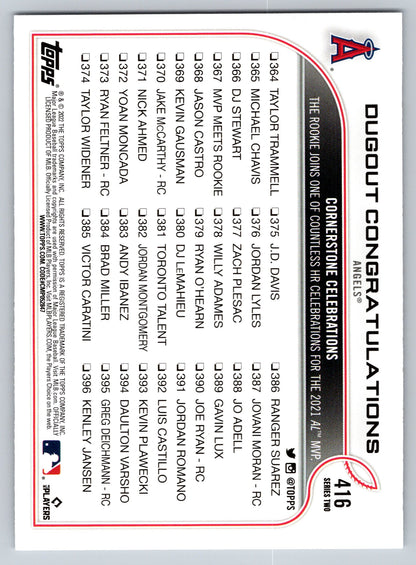 2022 Topps #416 Dugout Congratulations Gold Star
