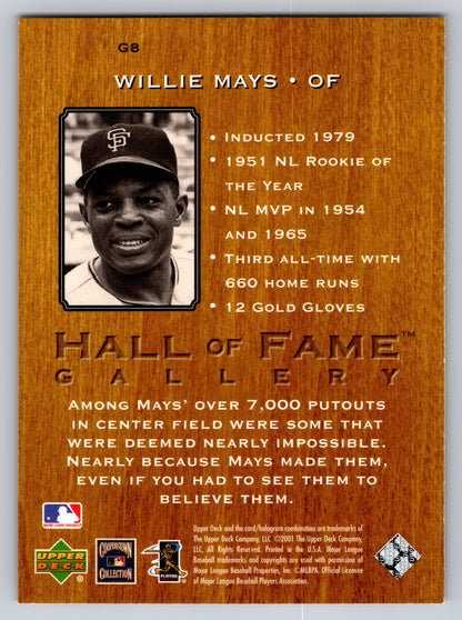 2001 Upper Deck Hall of Famers #G8 Willie Mays Hall of Fame Gallery