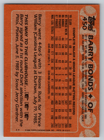 1988 Topps #450 Barry Bonds