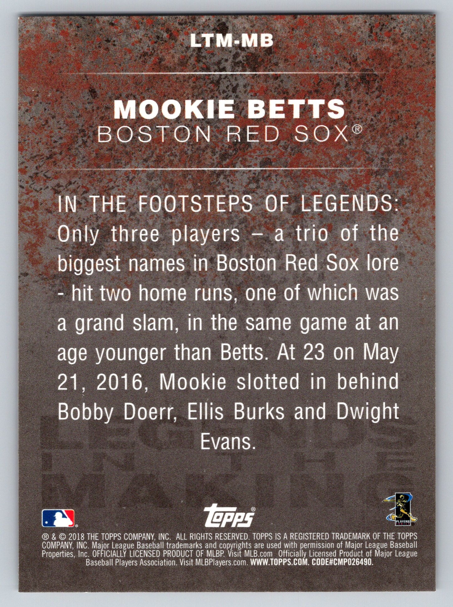 2018 Topps #LTM-MB Mookie Betts Legends in the Making (Series 1)