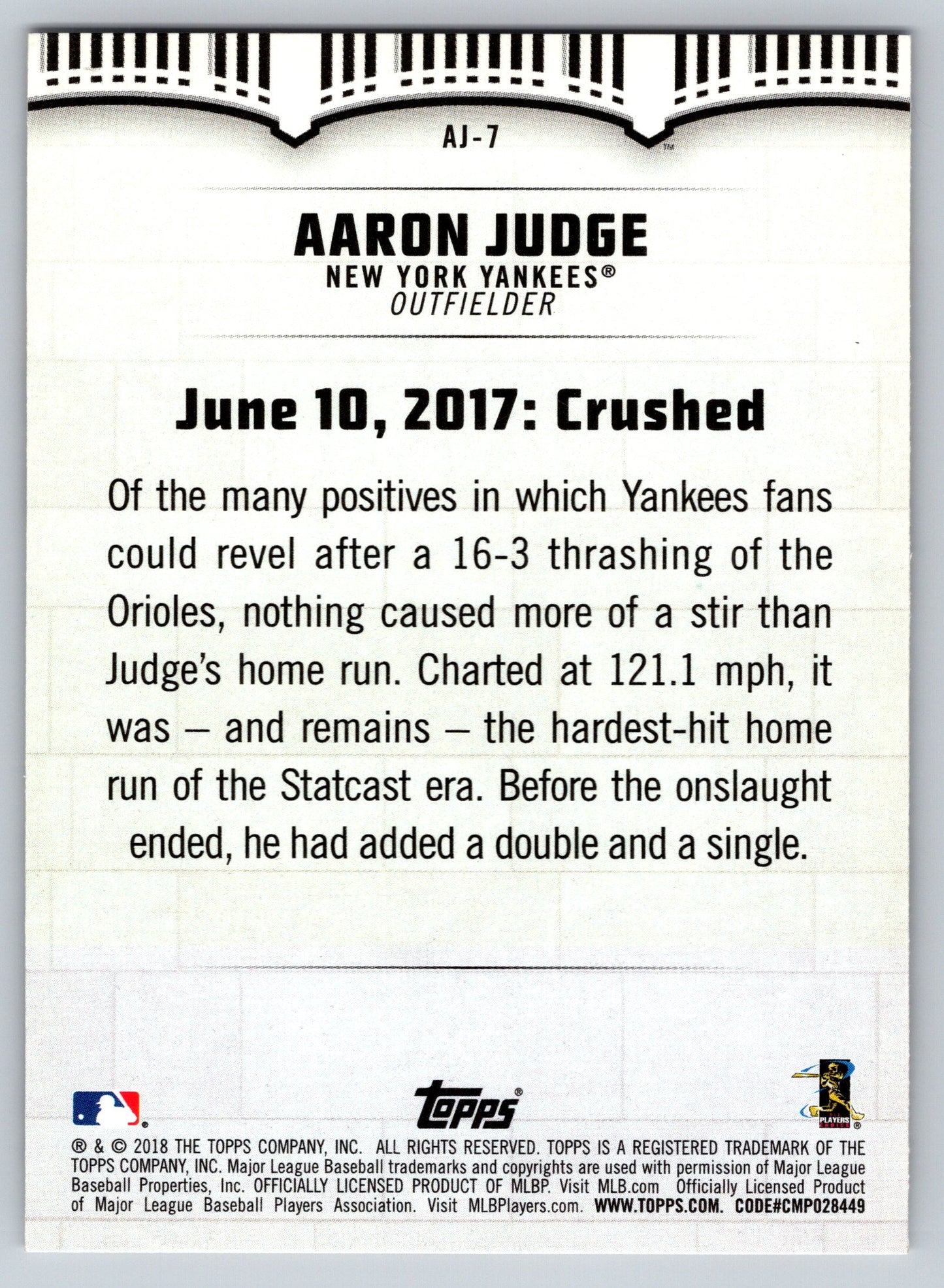 2018 Topps #AJ-7 Aaron Judge Aaron Judge Highlights