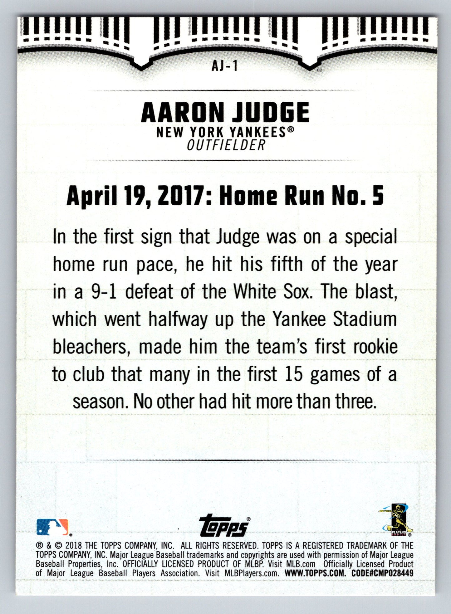 2018 Topps #AJ-1 Aaron Judge Aaron Judge Highlights