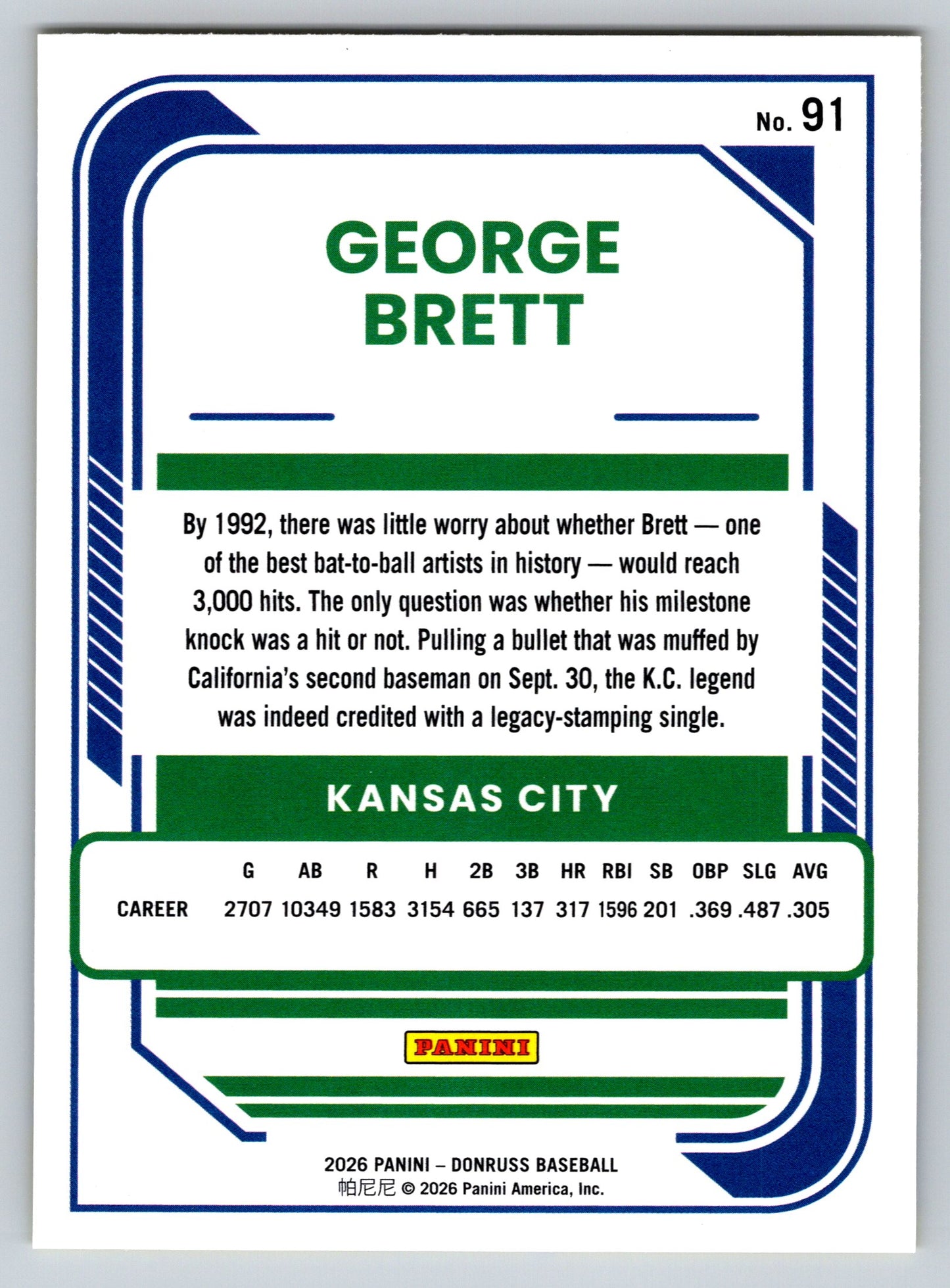 2026 Donruss #91 George Brett Yellow Flood