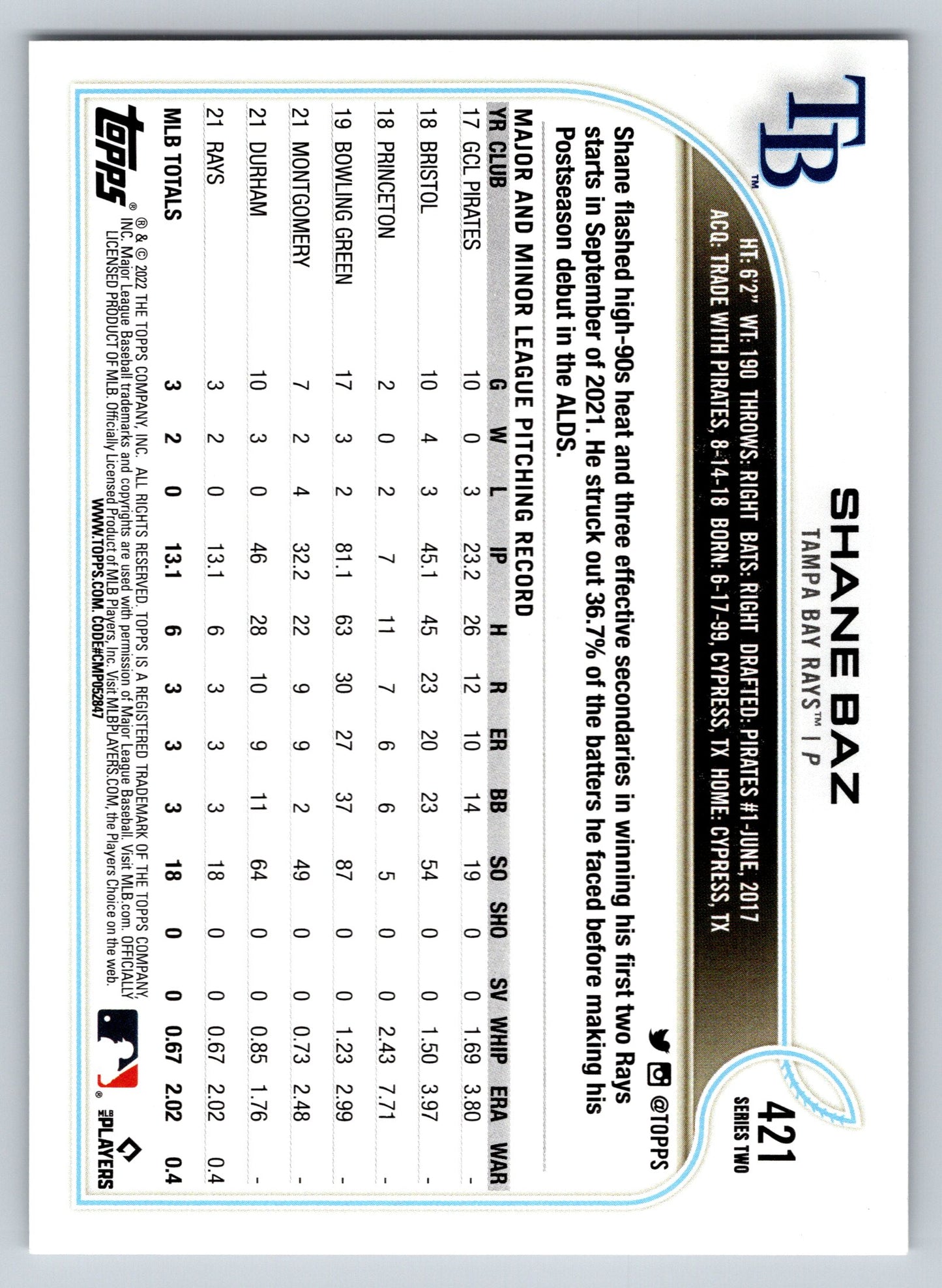 2022 Topps #421 Shane Baz