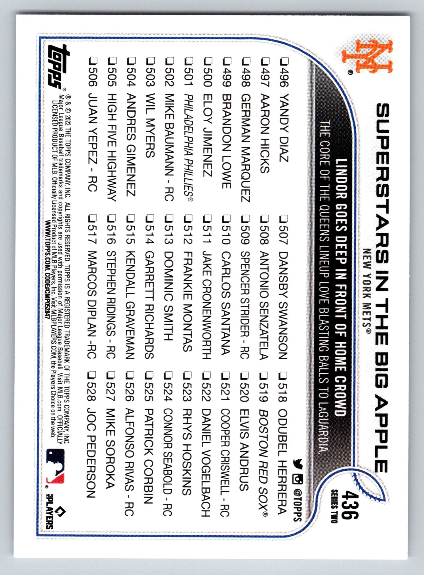 2022 Topps #436 Superstars in the Big Apple