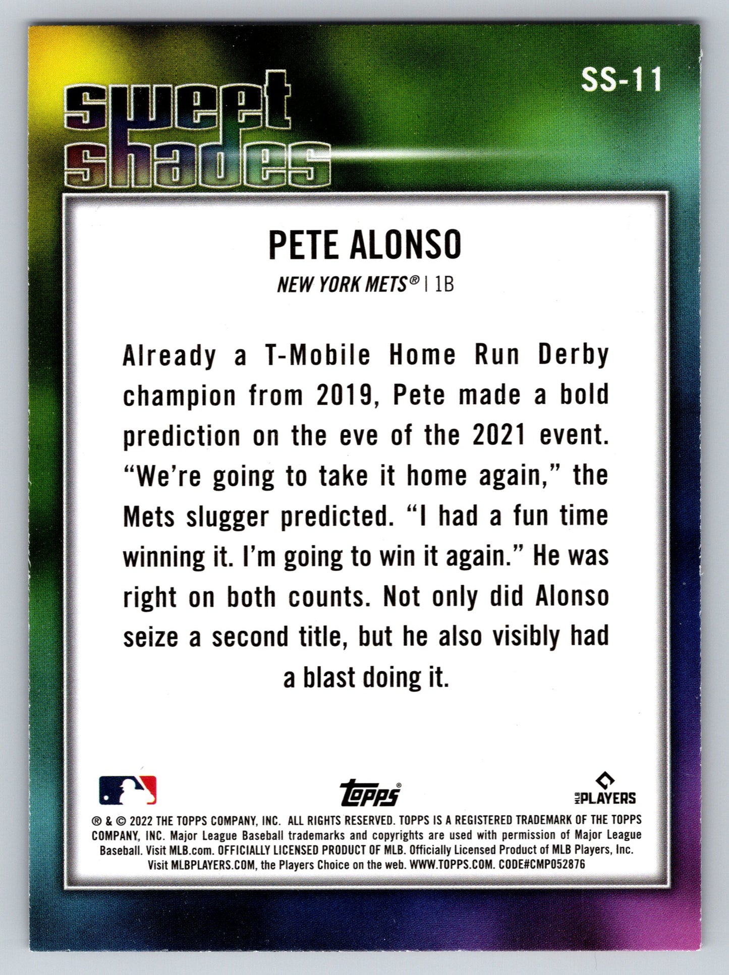 2022 Topps #SS-11 Pete Alonso Sweet Shades
