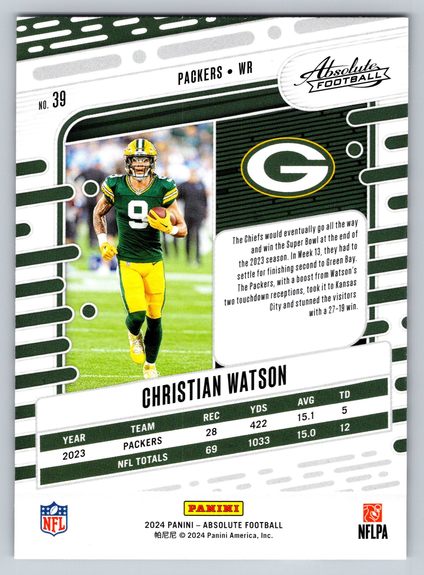 2024 Panini Absolute #39 Christian Watson Green