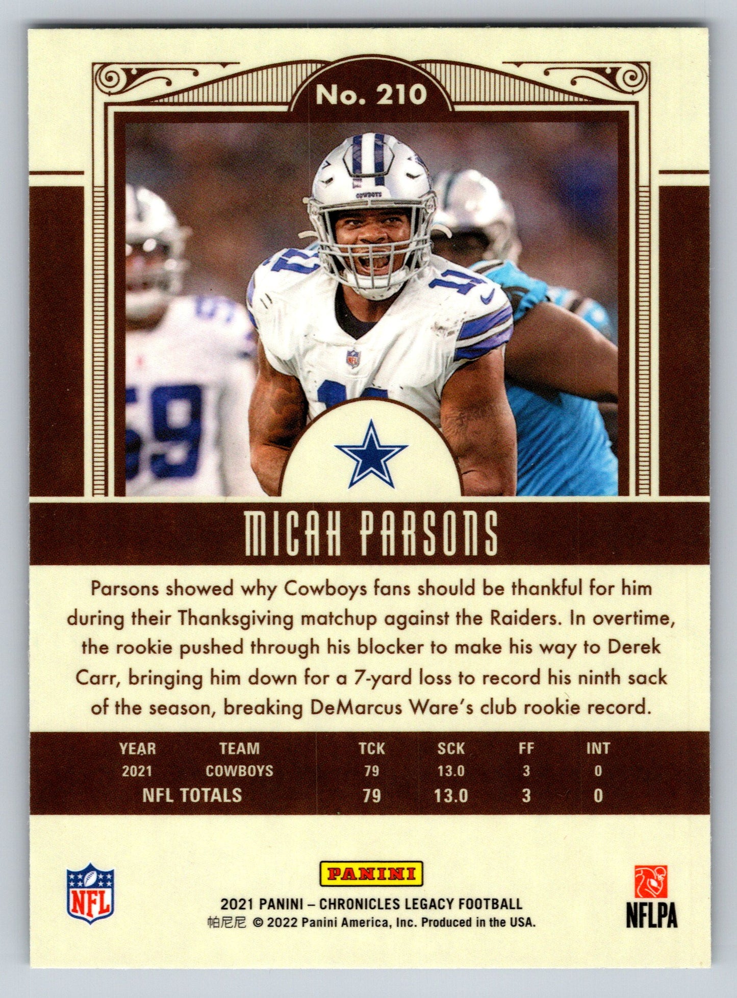 2021 Panini Chronicles #210 Micah Parsons Legacy Update Rookies