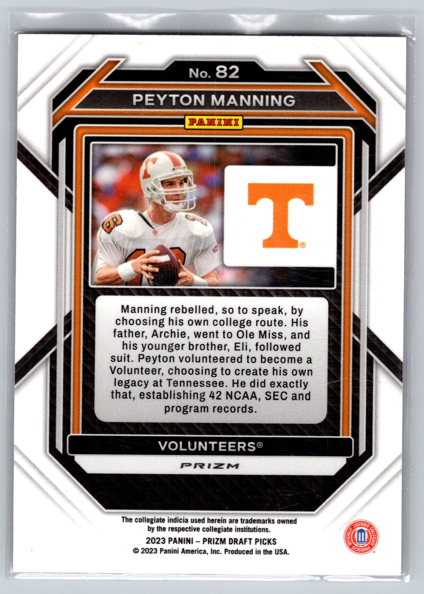 2023 Panini Prizm Draft Picks #82 Peyton Manning Prizms Red Ice