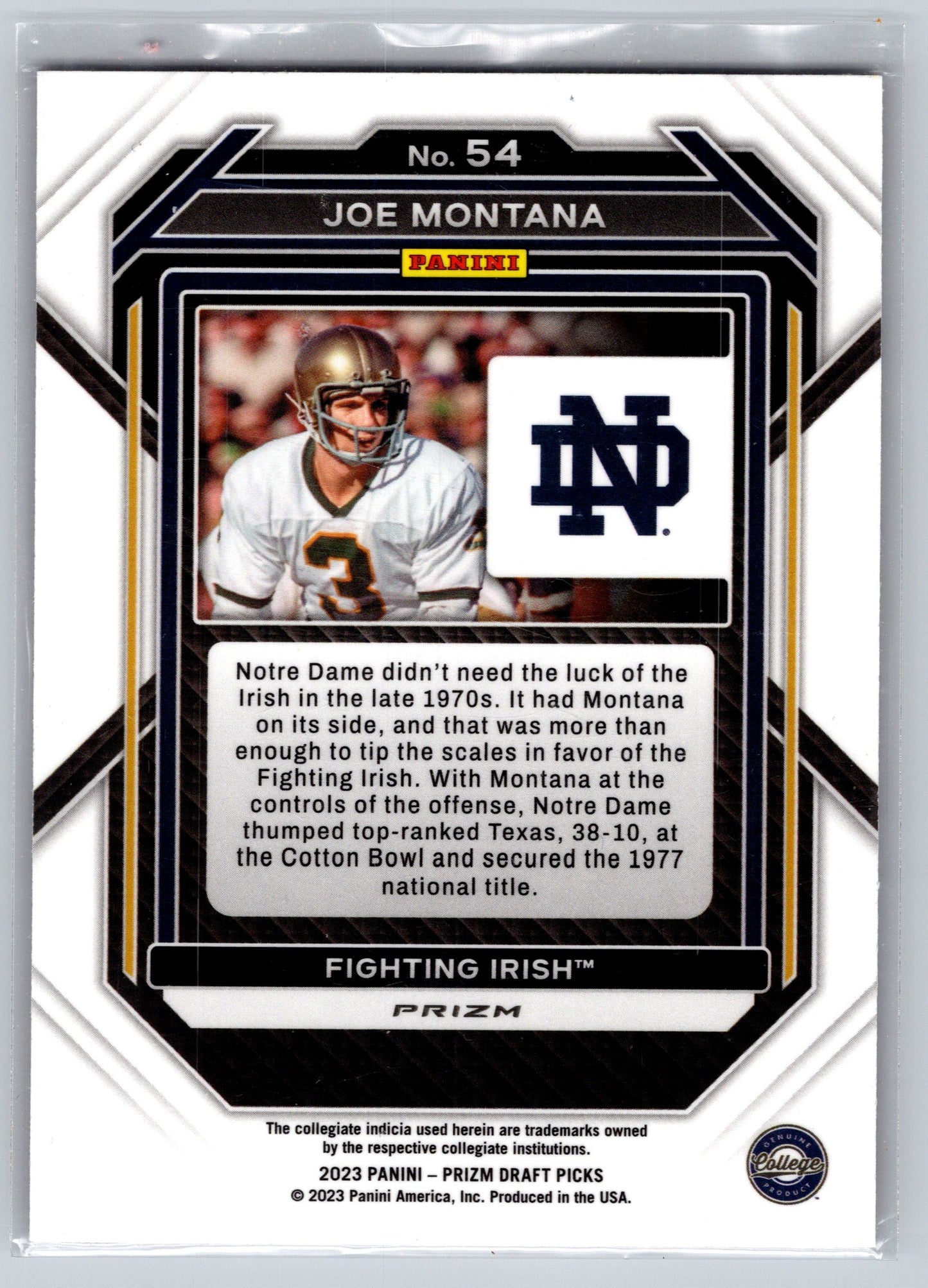 2023 Panini Prizm Draft Picks #54 Joe Montana Prizms Red Ice