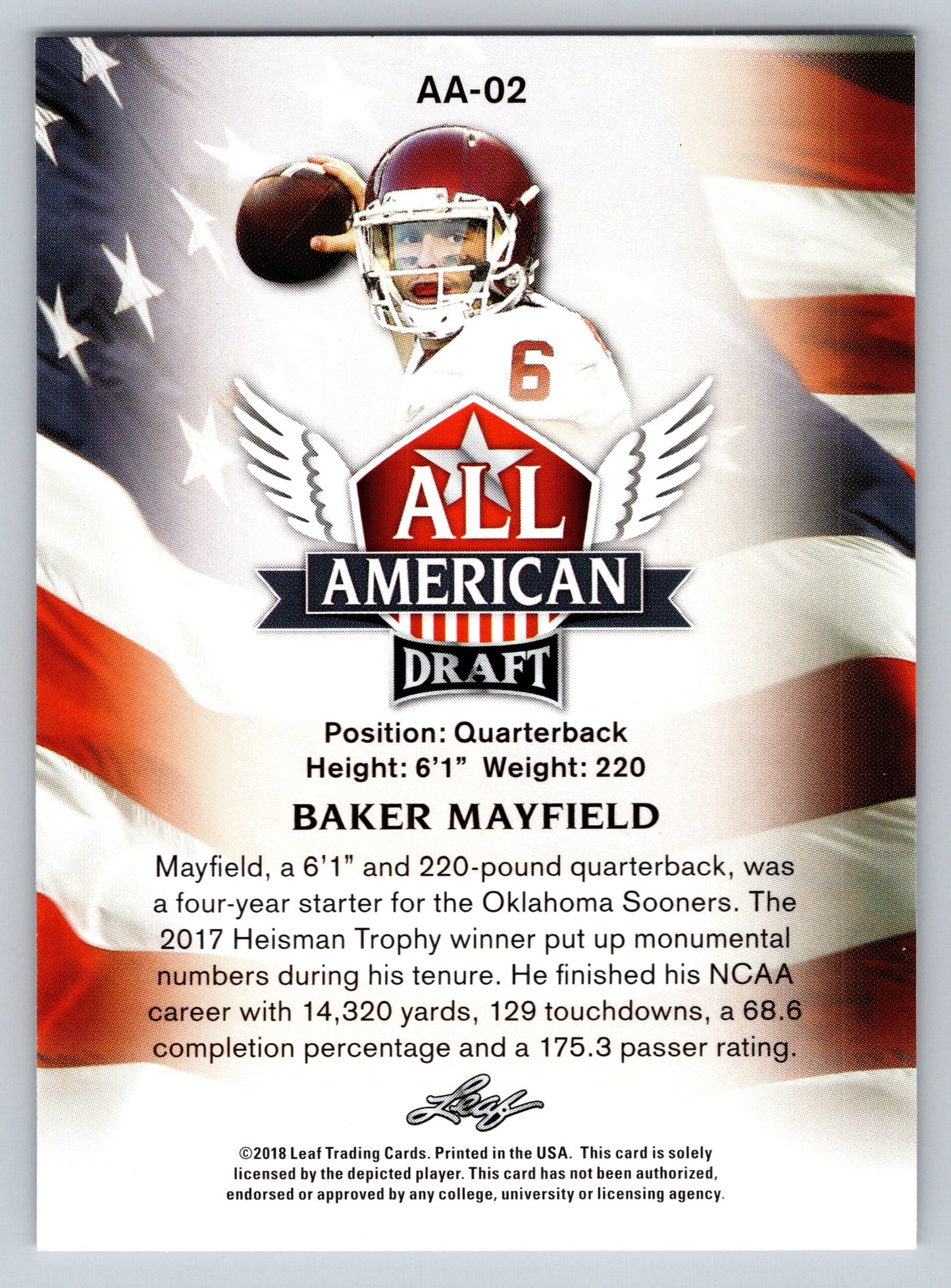 2018 Leaf Draft #AA-02 Baker Mayfield All American