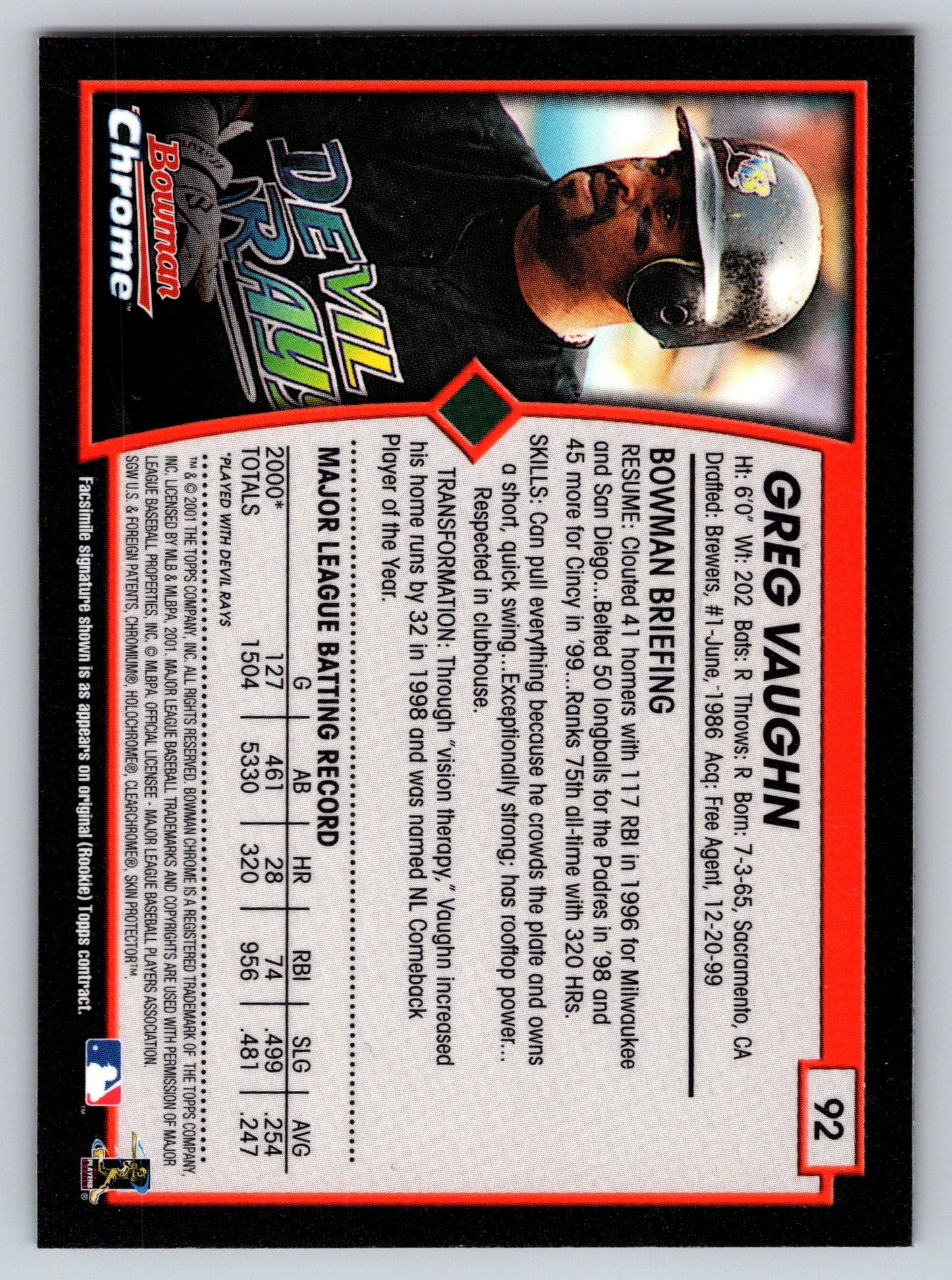 2001 Bowman Chrome #92 Greg Vaughn