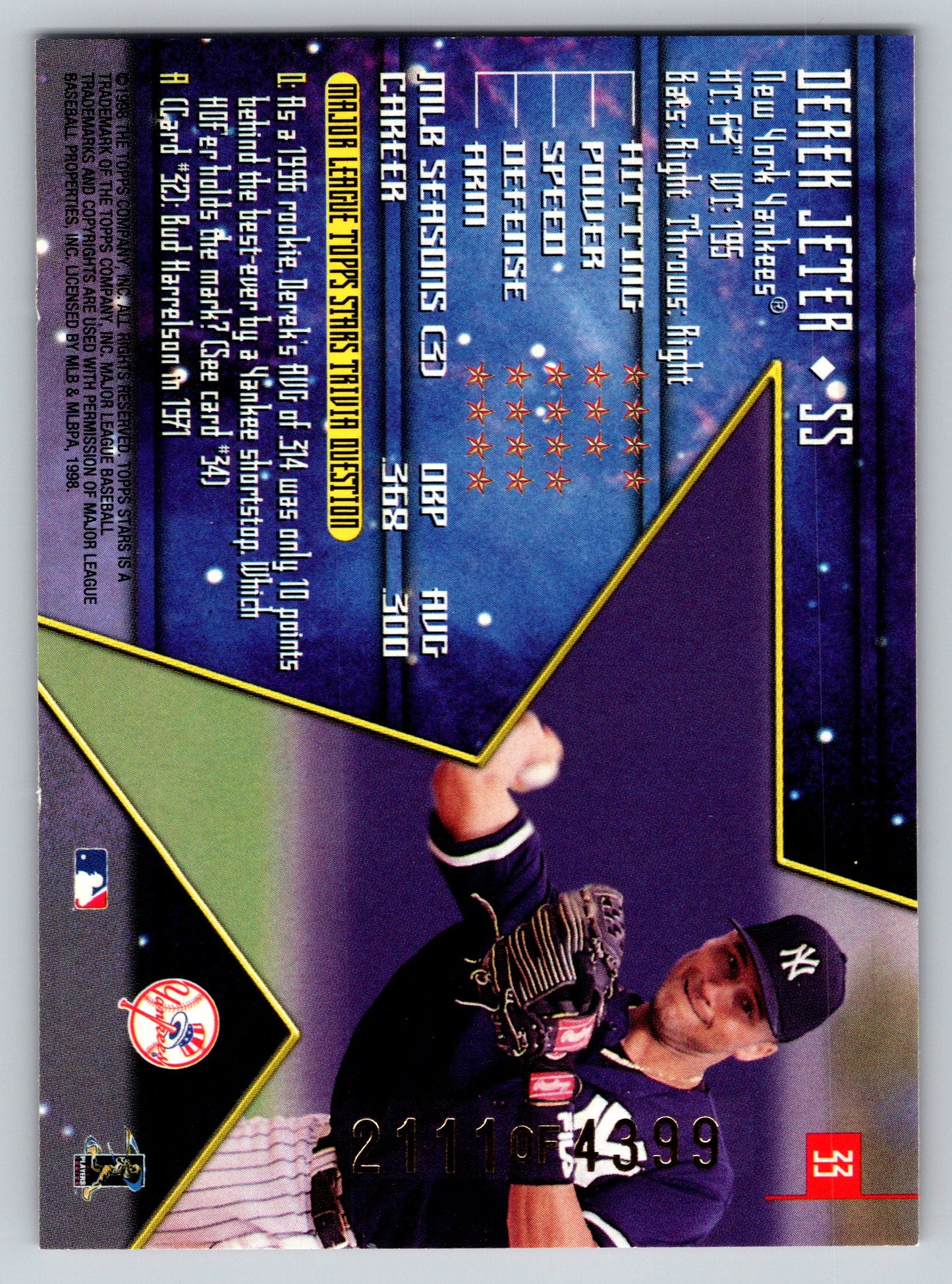 1998 Topps Stars #33 Derek Jeter Gold #/2299