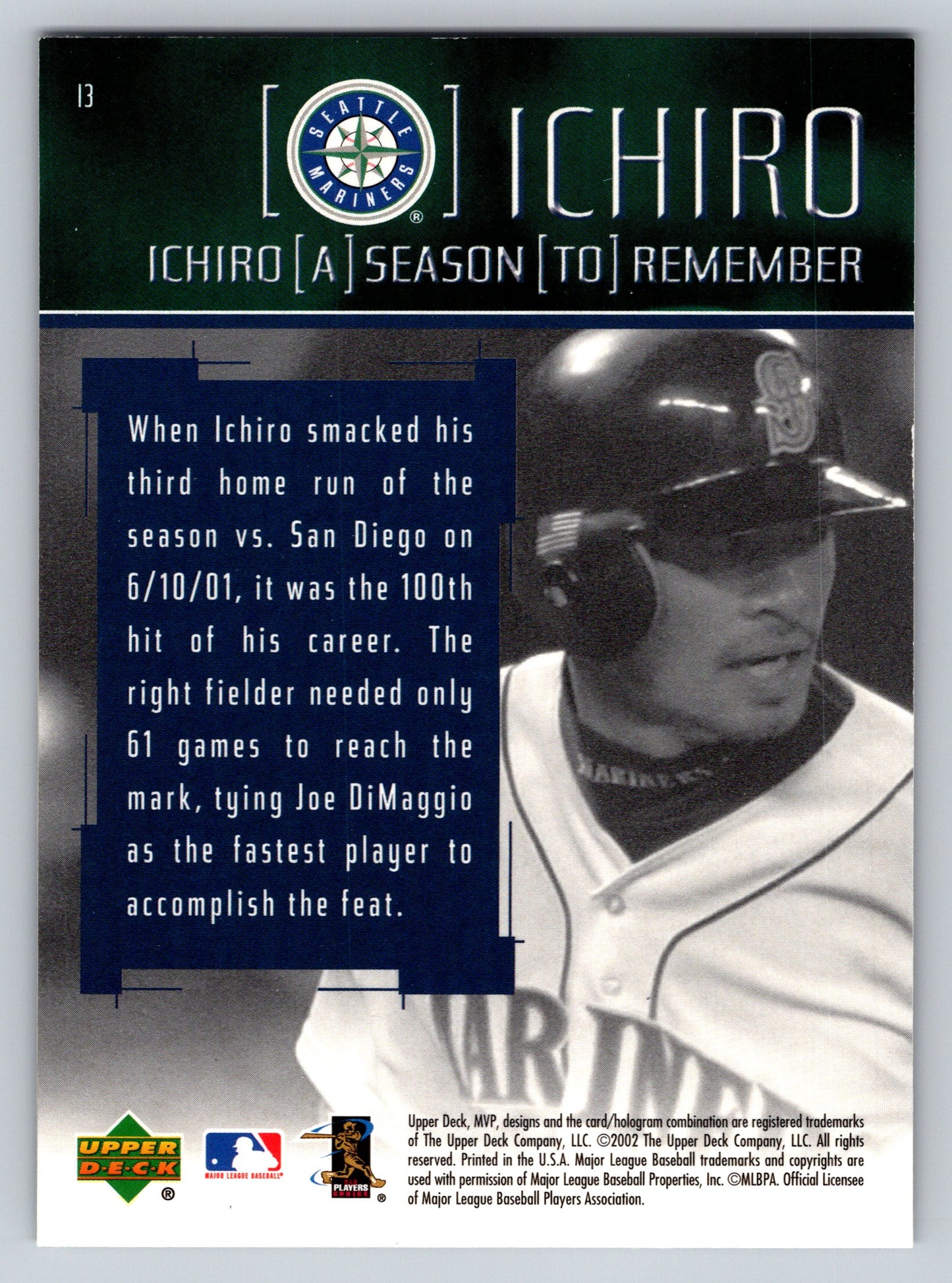 2002 Upper Deck MVP #I3 Ichiro Suzuki Ichiro A Season to Remember