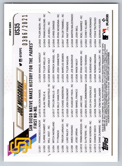 2021 Topps Update #US35 Joe Musgrove Gold #/2021
