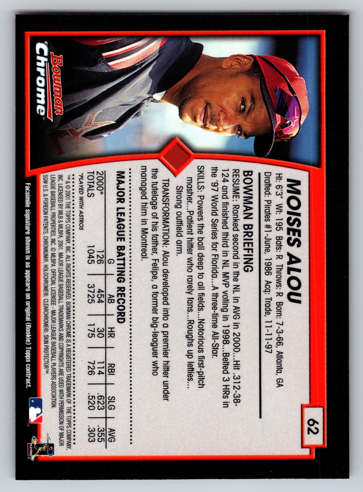 2001 Bowman Chrome #62 Moises Alou