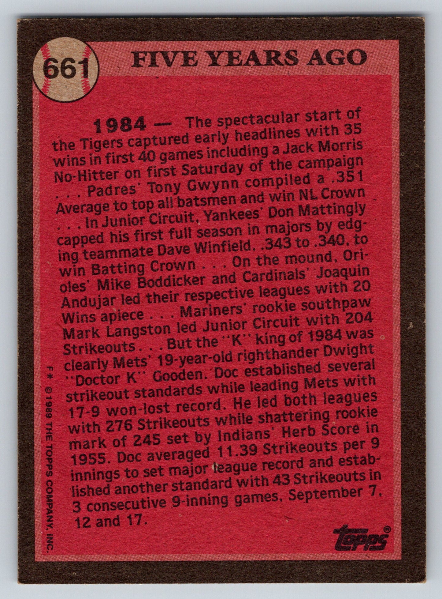 1989 Topps #661 Dwight Gooden
