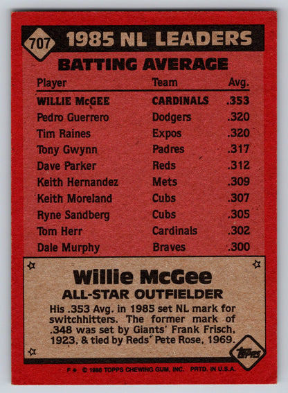1986 Topps #707 Willie McGee