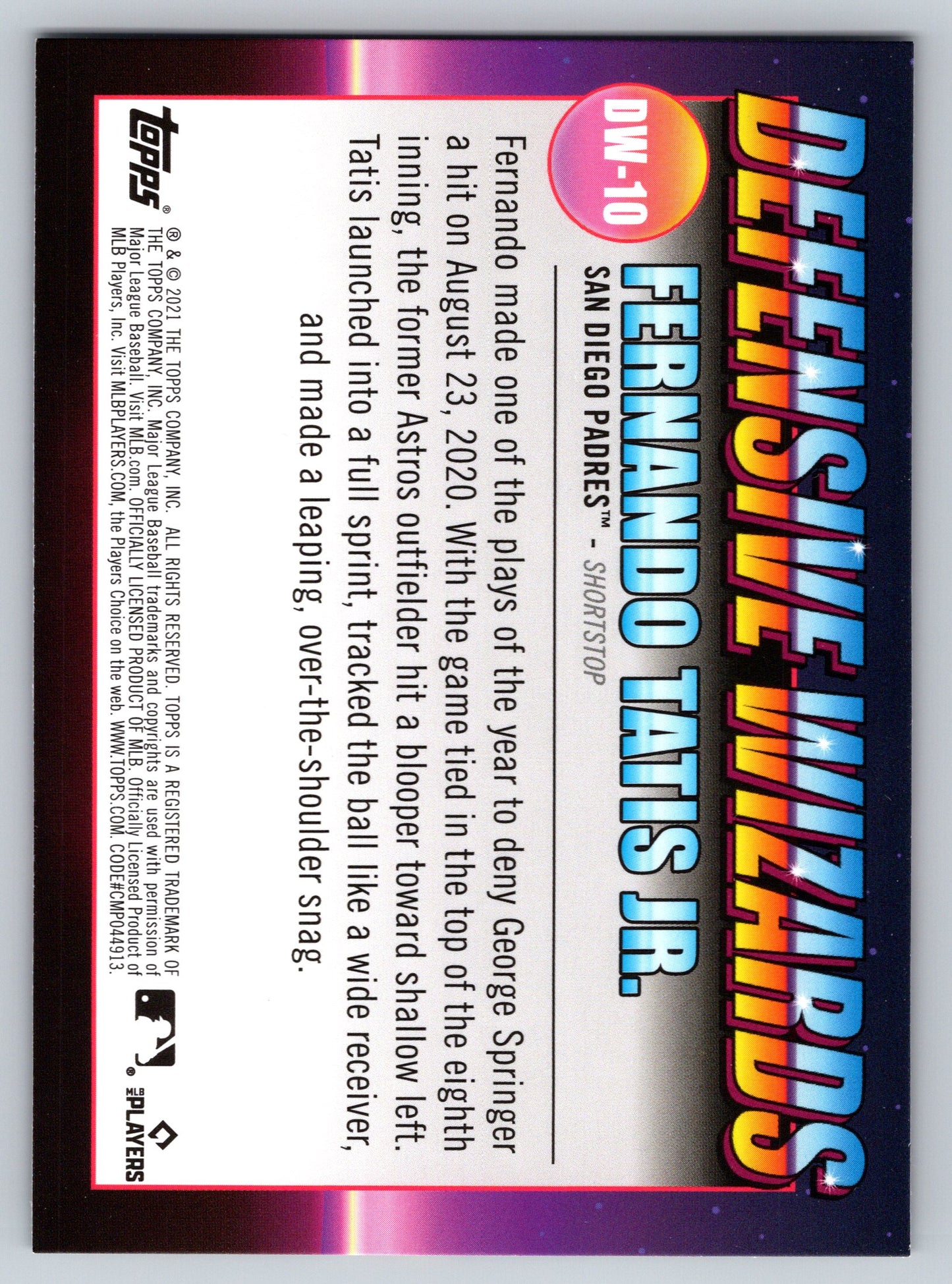 2021 Topps Big League #DW-10 Fernando Tatis Jr. Defensive Wizards