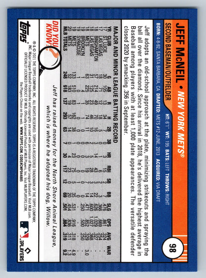 2021 Topps Big League #98 Jeff McNeil Electric Blue