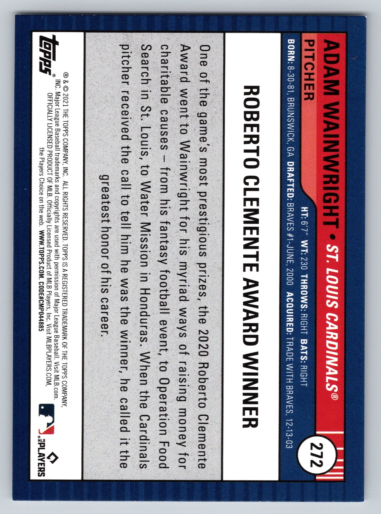 2021 Topps Big League #272 Adam Wainwright