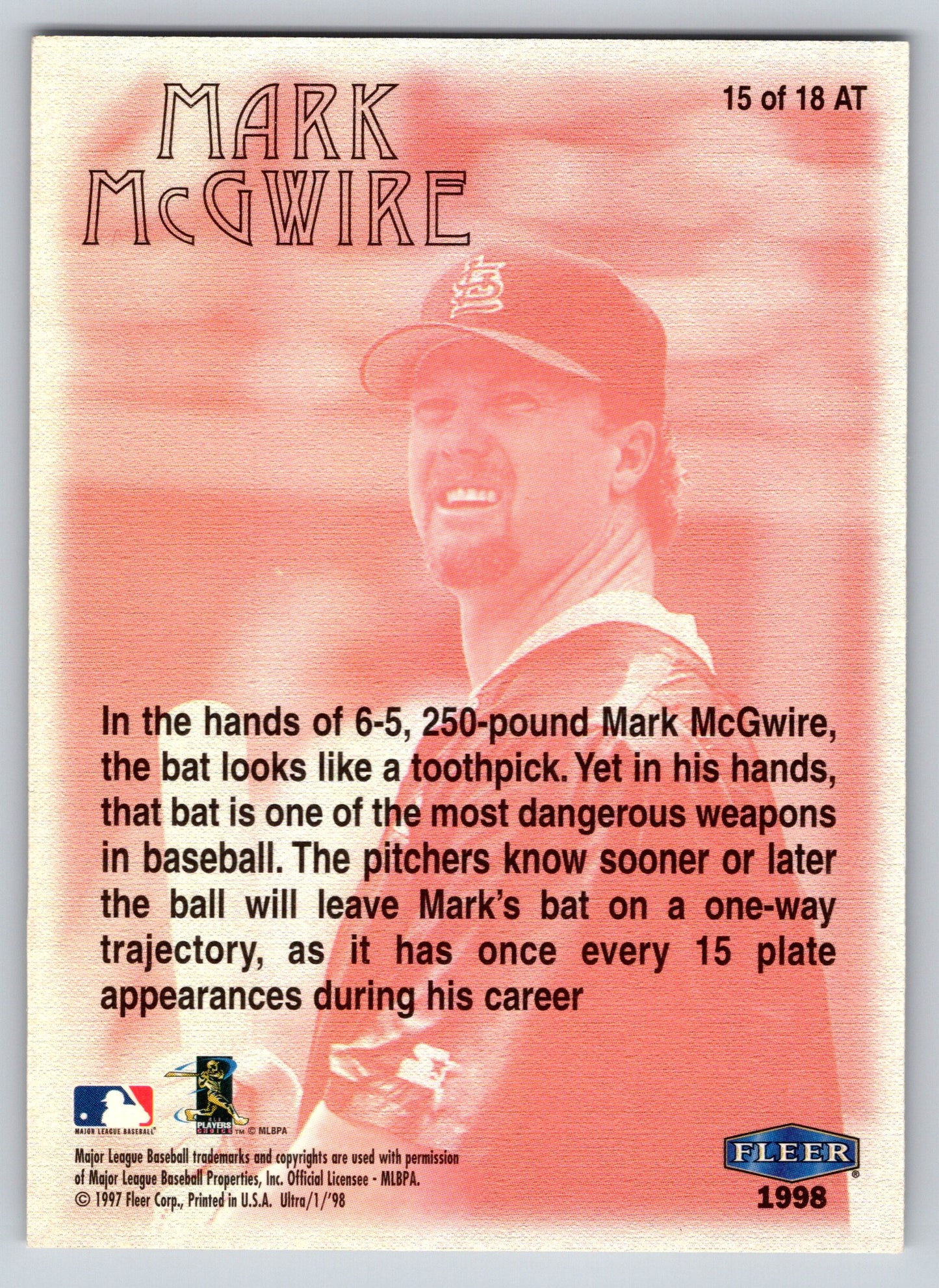 1998 Ultra #15 AT Mark McGwire Artistic Talents