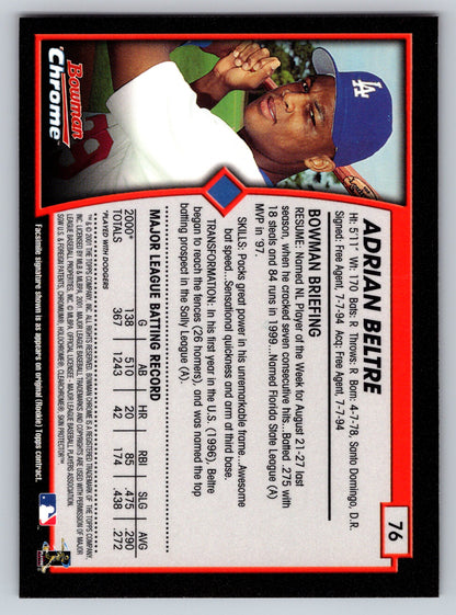 2001 Bowman Chrome #76 Adrian Beltre