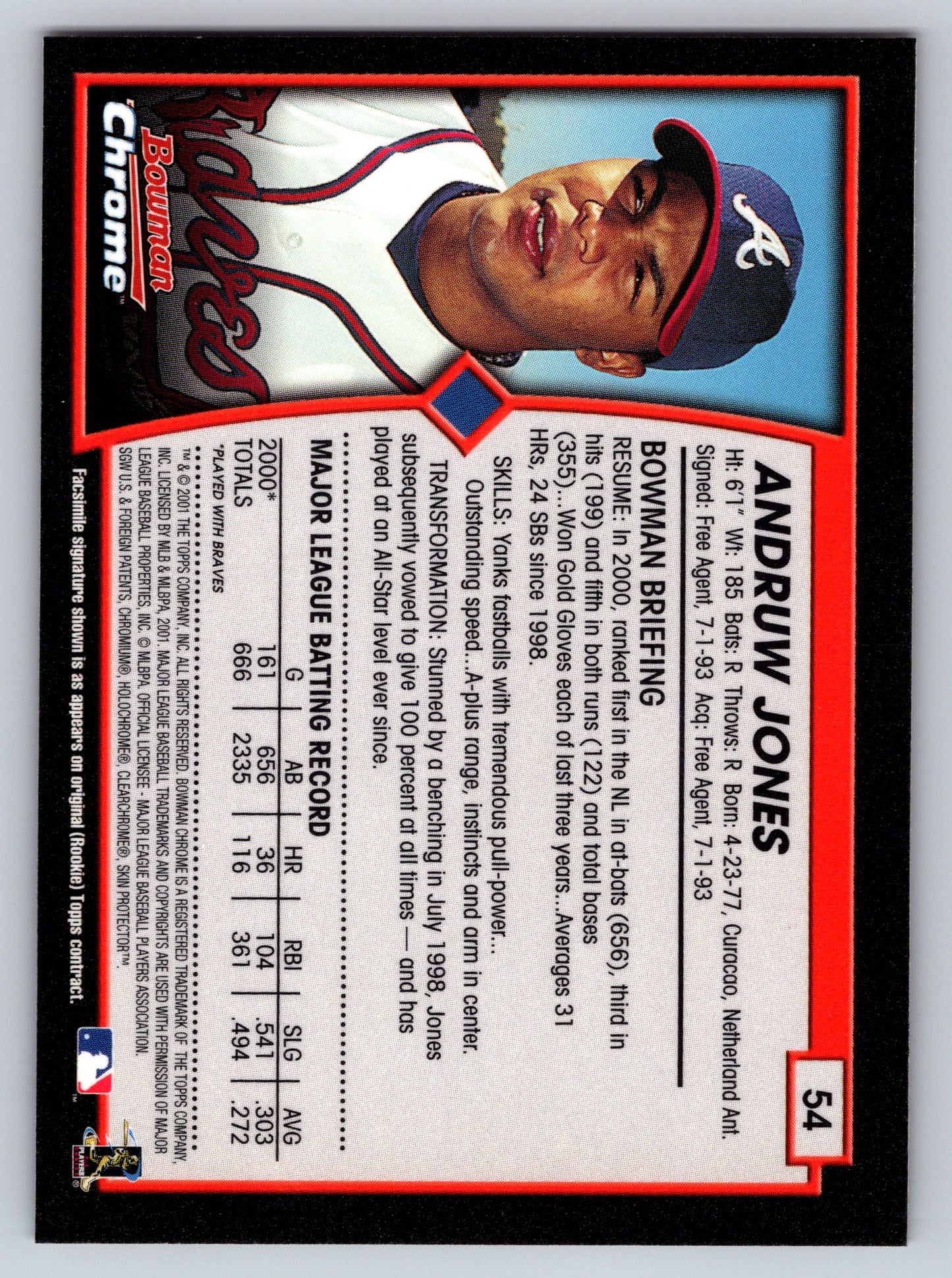 2001 Bowman Chrome #54 Andruw Jones