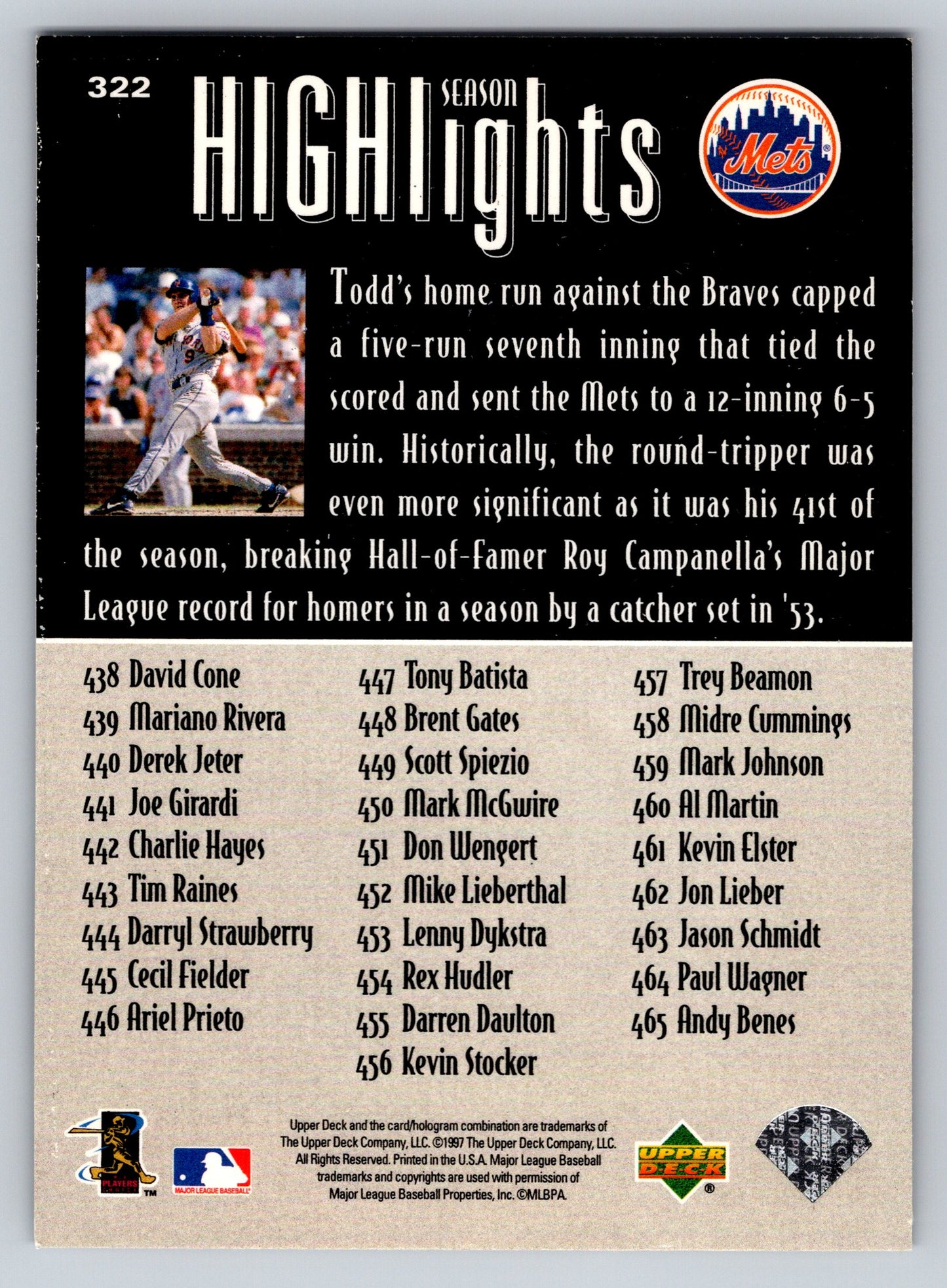 1997 Upper Deck #322 Todd Hundley