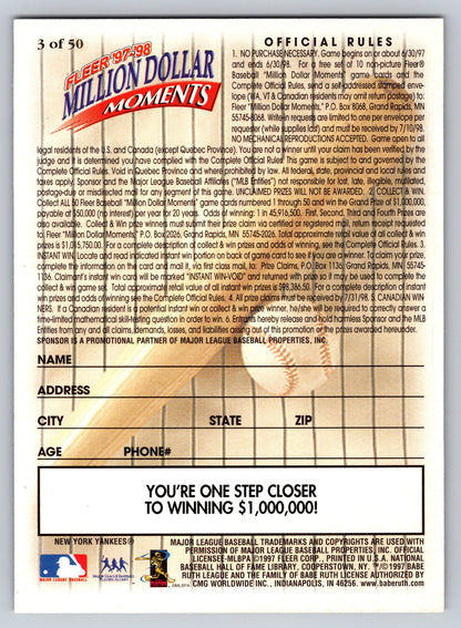 1997-98 Fleer Million Dollar Moments #3 Babe Ruth