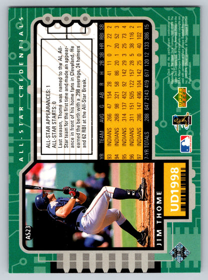 1998 Upper Deck #AS23 Jim Thome All-Star Credentials