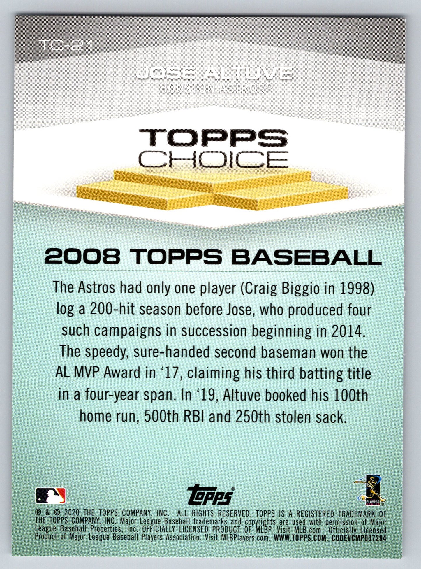 2020 Topps #TC-21 Jose Altuve Topps Choice