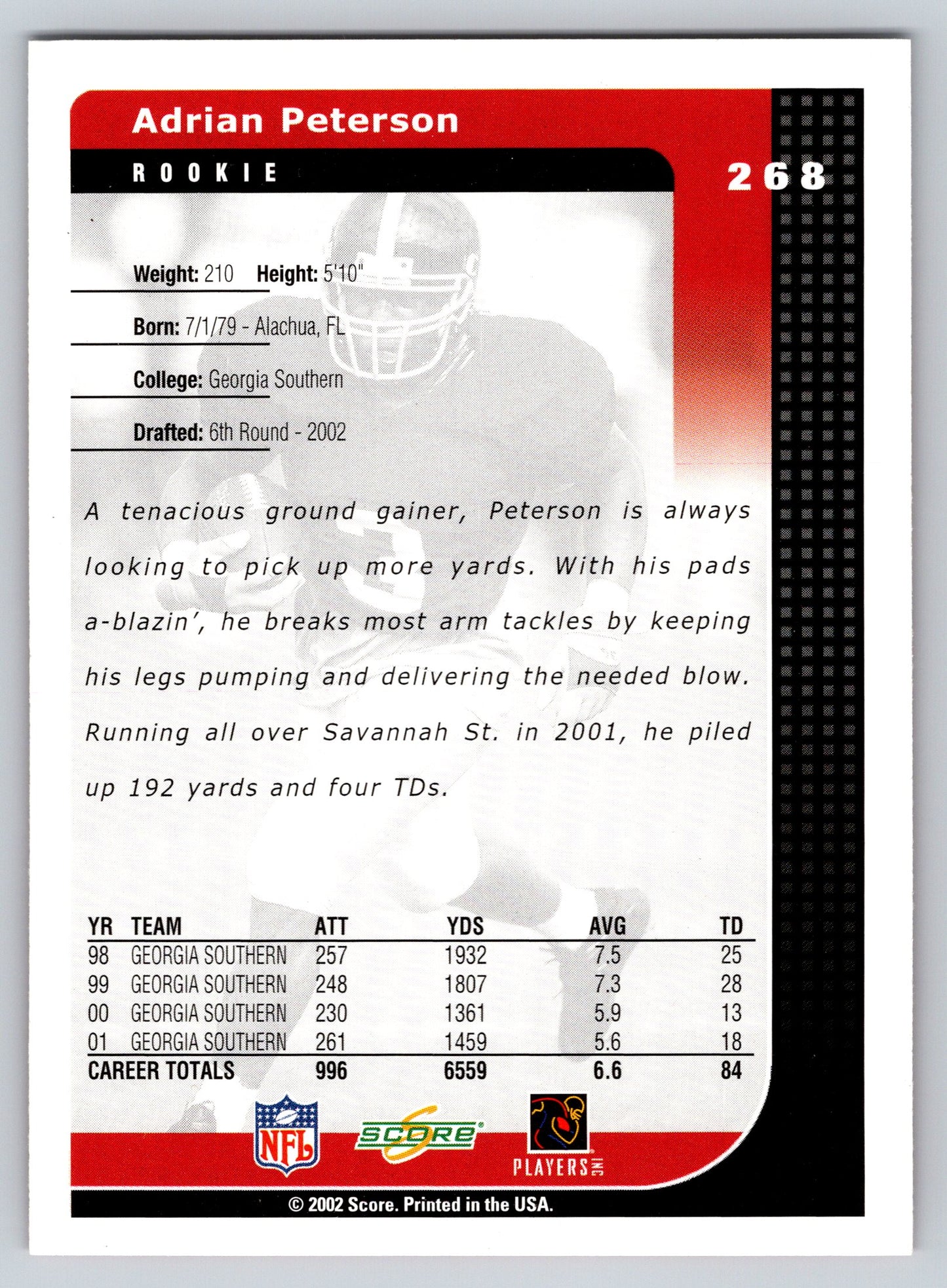 2002 Score #268 Adrian Peterson