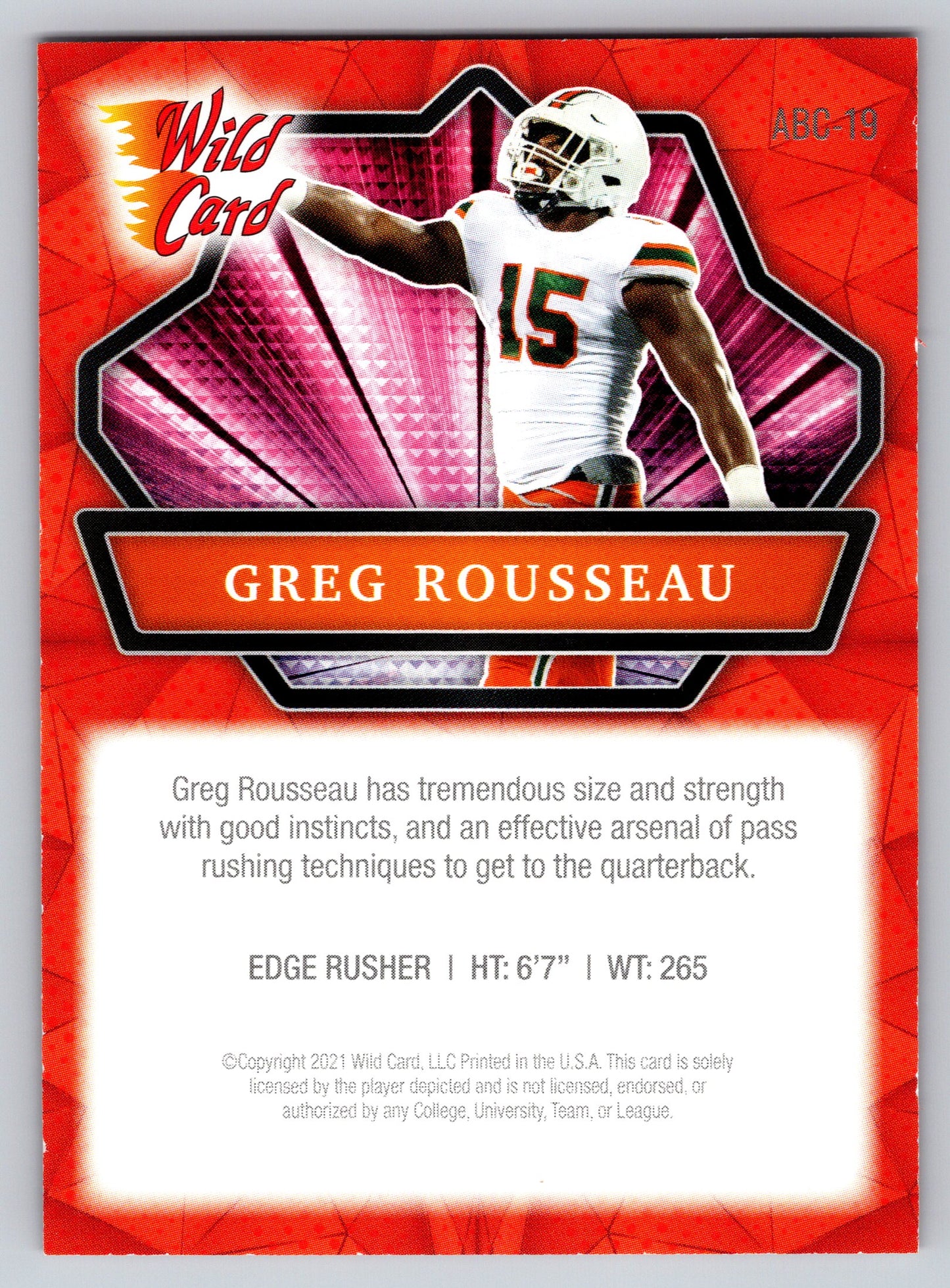 2021 Wild Card Alumination #ABC-19 Gregory Rousseau Red